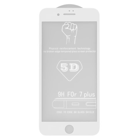 Захисне скло All Spares для Apple iPhone 7 Plus, iPhone 8 Plus, 0,26 мм 9H, 5D Full Glue, білий, шар клею нанесений по всій поверхні