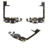 Шлейф для iPhone 11 Pro, конектора навушників, конектора зарядки, сірий, з мікрофоном, з компонентами, Original (PRC)