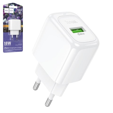 Мережевий зарядний пристрій Hoco CS52A, 18 Вт, Quick Charge, білий, 1 порт, #69420007631457