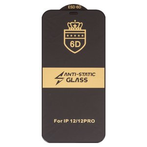 Защитное стекло ESD 6D для Apple iPhone 12, iPhone 12 Pro, совместимо с чехлом, Full Glue, Anti Static, без упаковки , черный