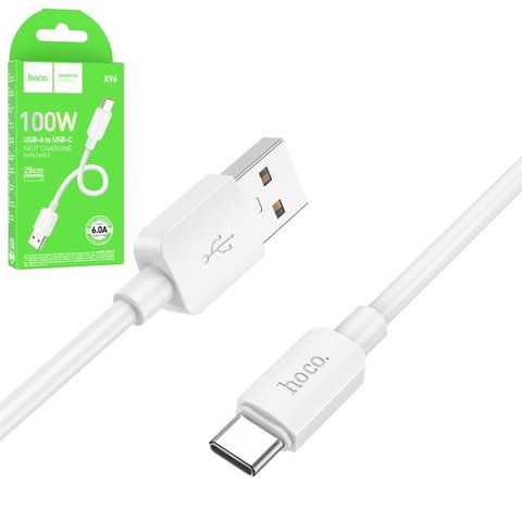 USB кабель Hoco X96, USB тип C, USB тип A, 25 см, 100 Вт, 6 А, білий, #6942007609432