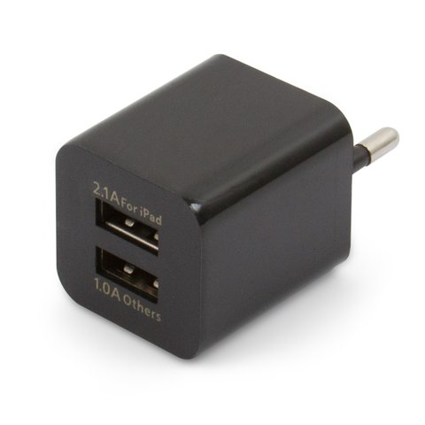 Сетевое зарядное устройство для мобильных телефонов Apple; планшетов Apple, USB выход 5В 1A 2.1А, 220 В, черный