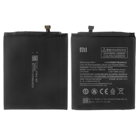 Battery BN31 compatible with Xiaomi Mi A1, Redmi Note 5A, Li Polymer, 3.85 V, 3080 mAh, Original PRC  
