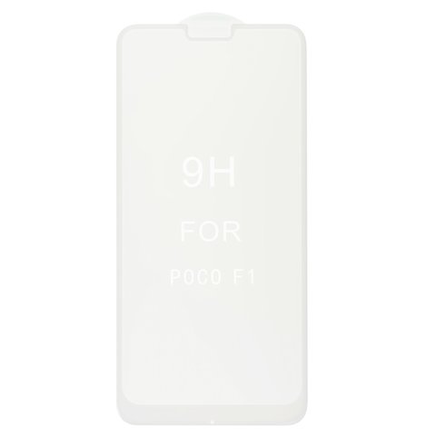 Tempered Glass Screen Protector All Spares compatible with Xiaomi Pocophone F1, 5D Full Glue, white, the layer of glue is applied to the entire surface of the glass, M1805E10A 