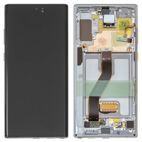 LCD compatible with Samsung N975F Galaxy Note 10 Plus, silver, with frame, Original, service pack, aura glow  #GH82 20900C GH82 20838C
