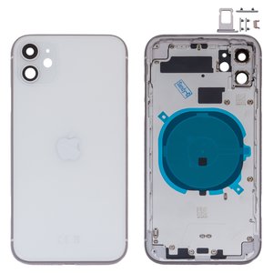 Housing compatible with iPhone 11, white, with SIM card holders, with side buttons 