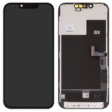 Pantalla LCD puede usarse con iPhone 13 Pro, negro, con marco, HC, sin microchip, (OLED), GX OEM Hard, type 2