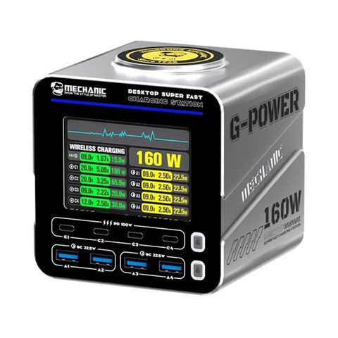 Сетевое зарядное устройство Mechanic G Power, 160 Вт, Quick Charge, Power Delivery PD , 8 портов
