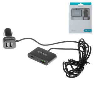 Автомобільний зарядний пристрій Nillkin NKC05, USB тип C PD вихід 5В 3А , USB вихід 3.6V 6.5V 3A 6.5V 9V 2A 9V 12V 1,5A , 2 USB виходи 5В 2,4А , чорне, Quick Charge