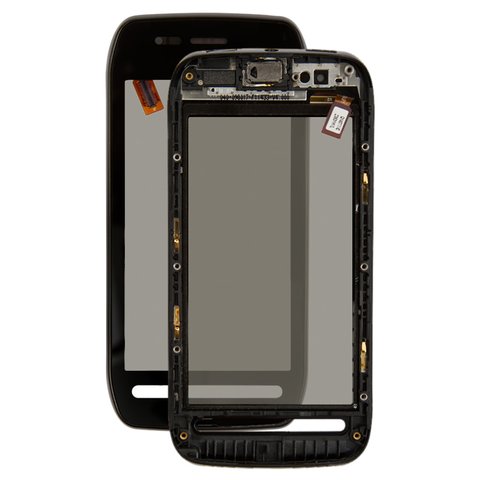 Touchscreen compatible with Nokia 603, with front panel, black 