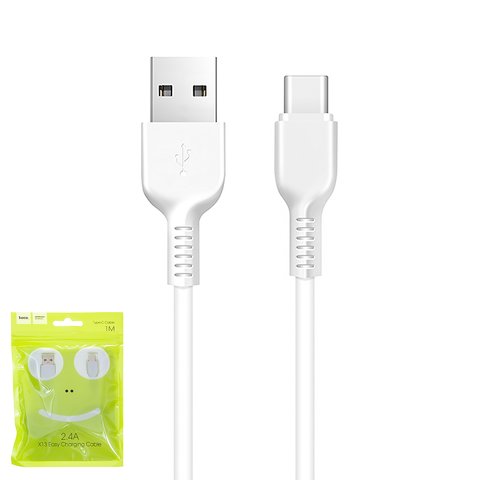 USB кабели Hoco X13, USB тип C, USB тип A, 100 см, 2,4 А, белые, #6957531061199