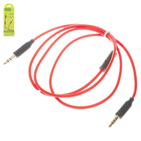 AUX Cable Hoco UPA12, TRS 3.5 mm, TRRS 3.5 mm, 100 cm, red, with microphone, silicone 