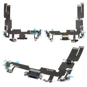 Flat Cable compatible with iPhone 14 Plus, charge connector, black, with components, HC, charging board 