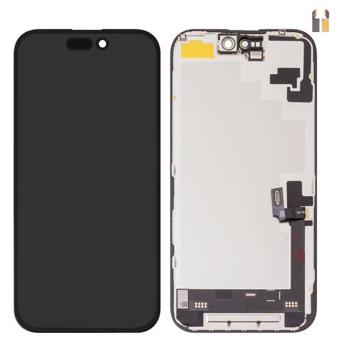 LCD compatible with iPhone 16, black, with frame, HC, without IC, AMOLED , DD OLED soft 