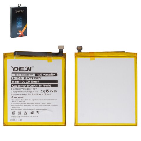 Batería Deji BN41 puede usarse con Xiaomi Redmi Note 4, Li ion, 3.85 V, 4100 mAh