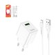 Adaptador de red Hoco C98A, 18 W, Quick Charge, blanco, con cable micro-USB Tipo-B, 1 puerto, #6931474766861