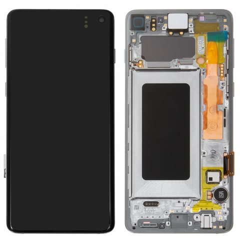 Дисплей для Samsung G973 Galaxy S10, белый, с рамкой, Original, сервисная упаковка, #GH82 18850B GH82 18835B