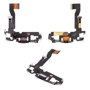 Шлейф для iPhone 12, iPhone 12 Pro, конектора зарядки, чорний, з мікрофоном, з компонентами, Original PRC 