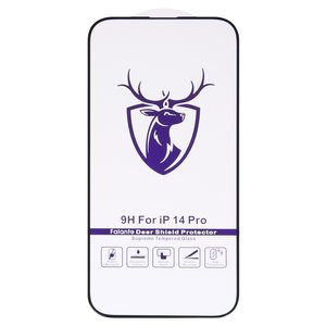 Защитное стекло All Spares для Apple iPhone 14 Pro, совместимо с чехлом, Full Glue, черный, cлой клея нанесен по всей поверхности, HD deer