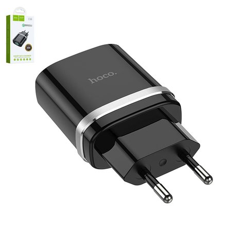 Сетевое зарядное устройство Hoco C12Q, Quick Charge, черное, USB тип A, 18 Вт
